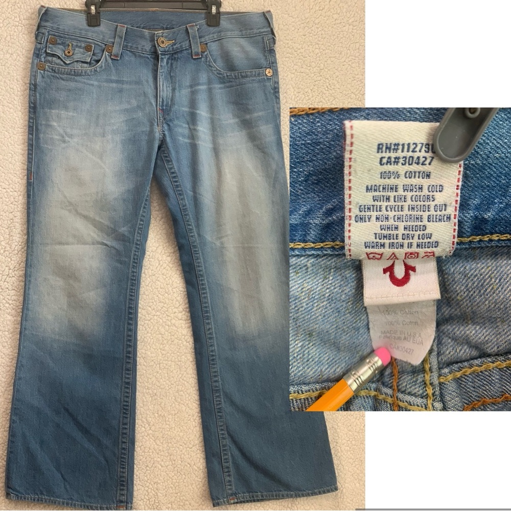 True Religion Jeans Wide Leg Lt Blue Womens Sz 38X34 RN#112790 CA#30427 Cotton